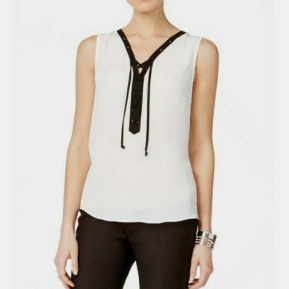 INC Black and Ivory Sleeveless Blouse Sz 2